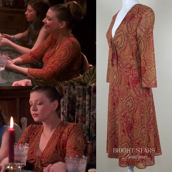 Rare Paisley Dress ASO Tara Maclay Buffy the Vampire Slayer Long Sleeve V-Neck - Picture 4 of 10